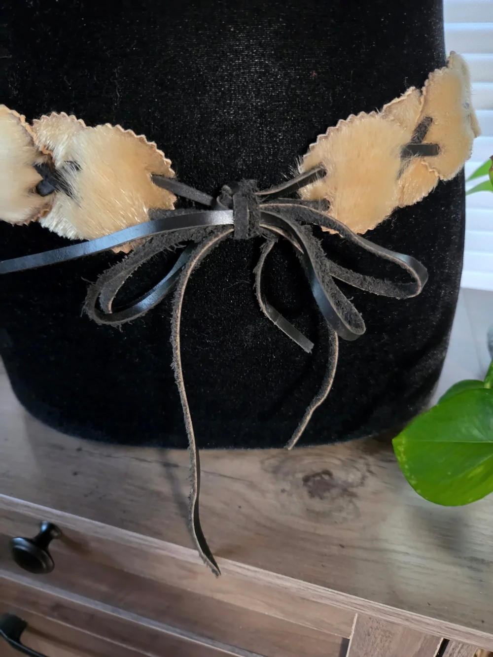 True Vintage 1960's Fur Pelt Leather Tie Belt Festival Cosplay